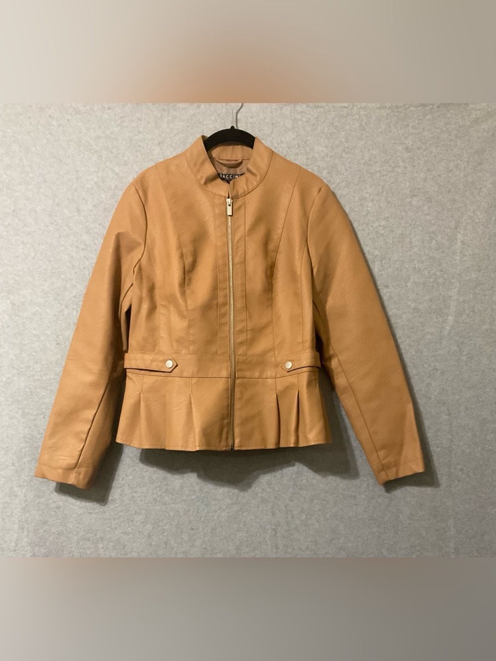 Baccini Women's Tan Faux Leather Peplum Jacket Sz PL